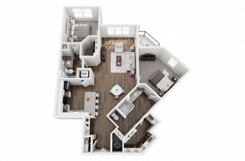 Floor plan for 2 beds, 2 baths, 1271 sqft